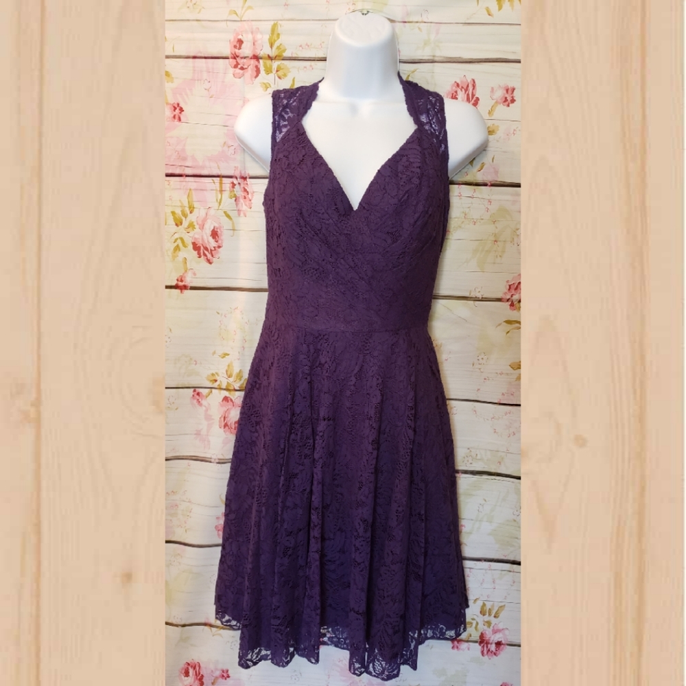Purple V Neck Lace Dress NWT